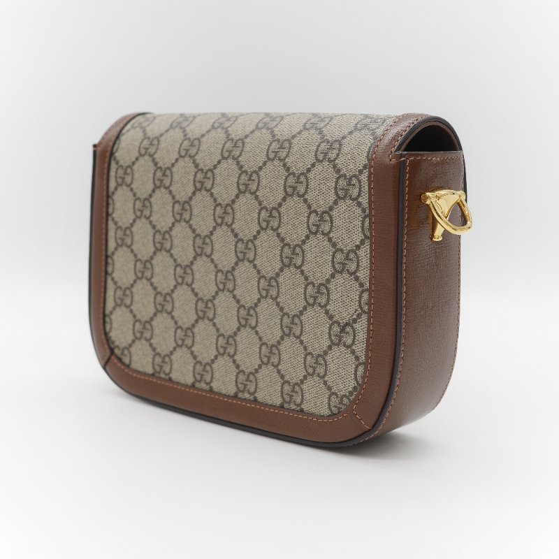 Gucci 古馳 Horsebit 1955 經典烏木色 GG Supreme 帆布 小牛皮 雙背帶 斜背包相機包-6
