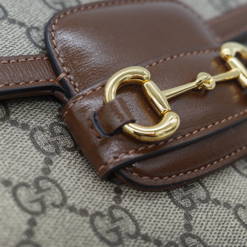 Gucci 古馳 Horsebit 1955 經典烏木色 GG Supreme 帆布 小牛皮 雙背帶 斜背包相機包-10
