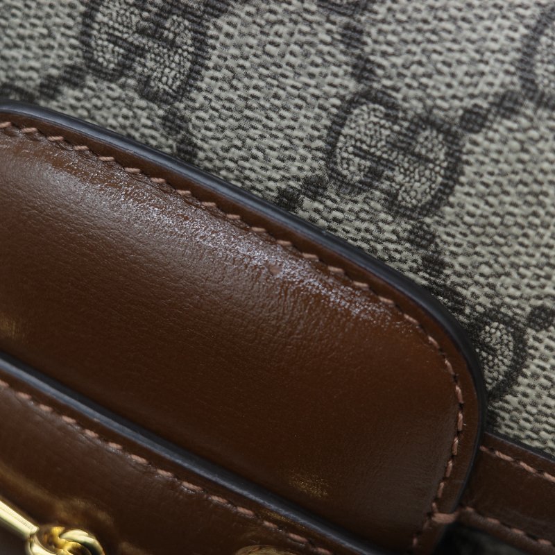 Gucci 古馳 Horsebit 1955 經典烏木色 GG Supreme 帆布 小牛皮 雙背帶 斜背包相機包-32