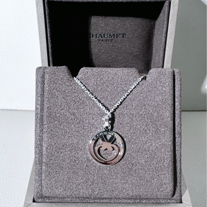 Chaumet尚美 白金滿鑽 交叉愛心項鍊-1