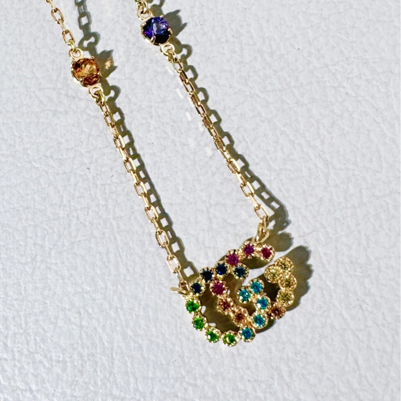 GUCCI古馳雙G 玫瑰金 彩色寶石項鍊-5