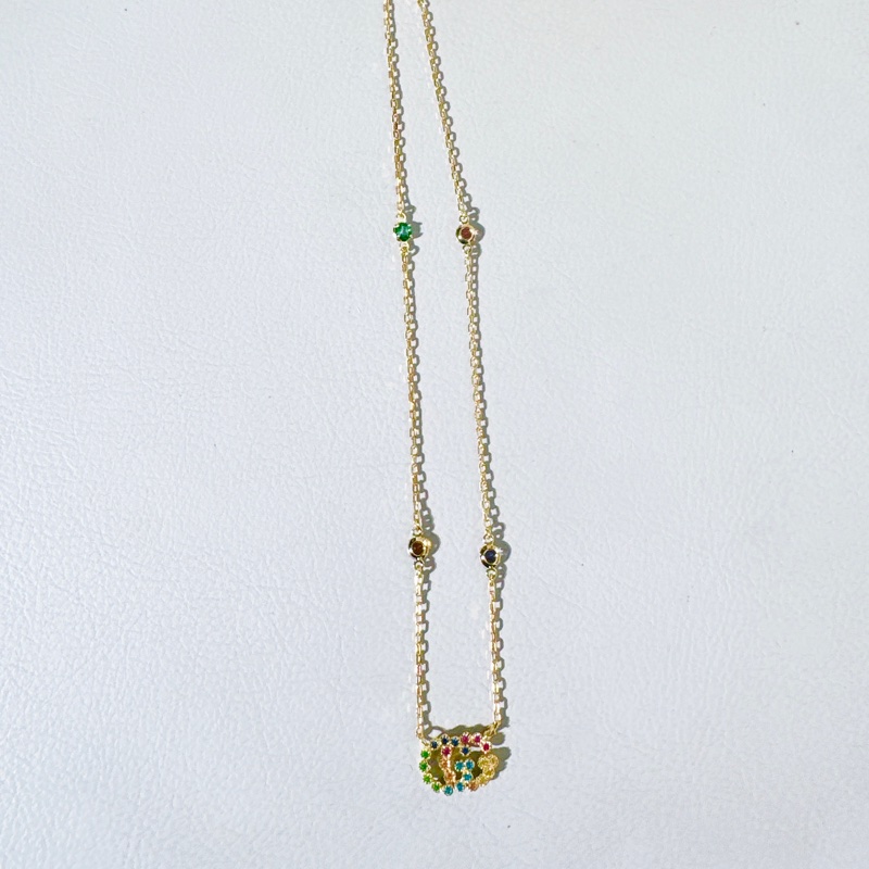 GUCCI古馳雙G 玫瑰金 彩色寶石項鍊-7