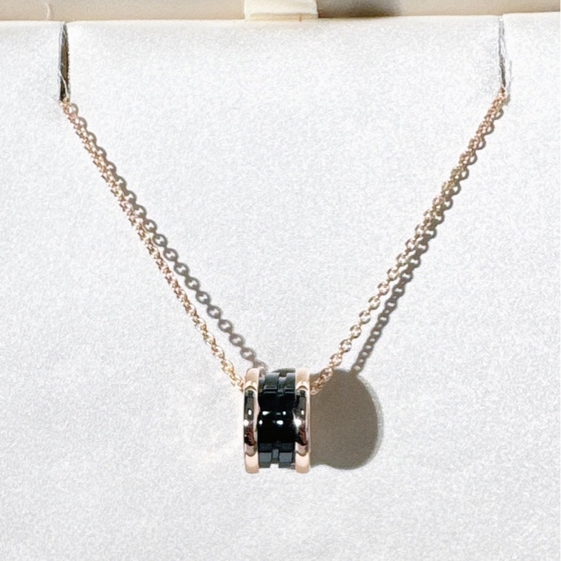 Bvlgari寶格麗 黑陶瓷彈簧18k玫瑰金項鍊-2