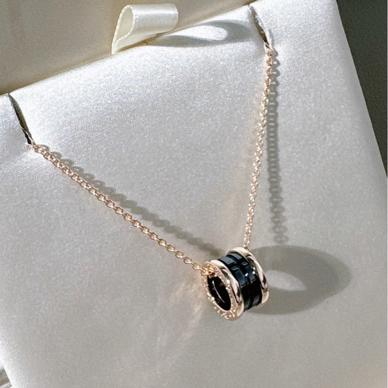 Bvlgari寶格麗 黑陶瓷彈簧18k玫瑰金項鍊-3