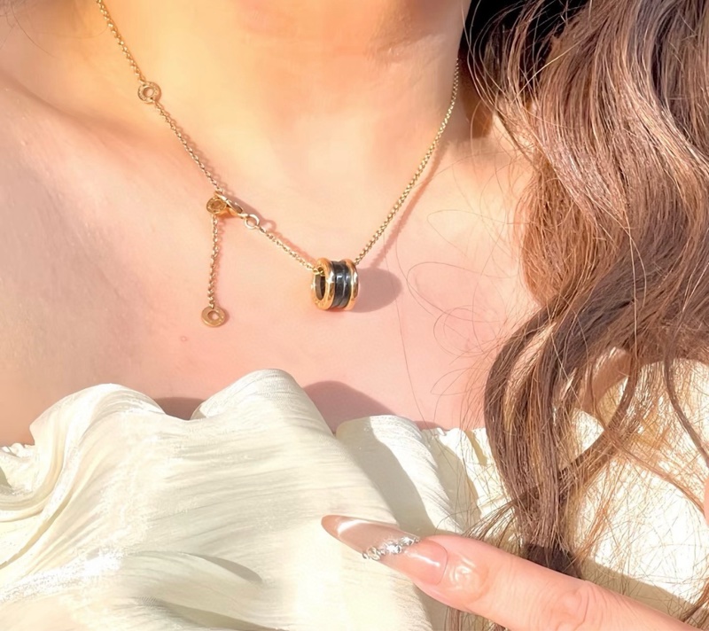 Bvlgari寶格麗 黑陶瓷彈簧18k玫瑰金項鍊-7