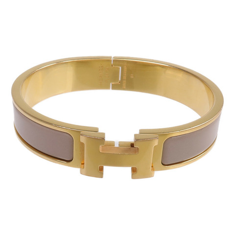 HERMES 金屬/琺瑯Clic H金扣手鐲Etoupe