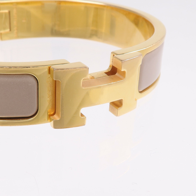 HERMES 金屬/琺瑯Clic H金扣手鐲Etoupe-4