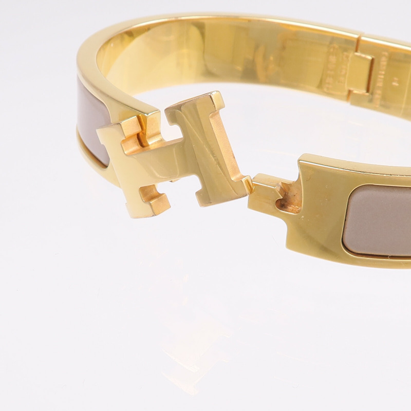 HERMES 金屬/琺瑯Clic H金扣手鐲Etoupe-5