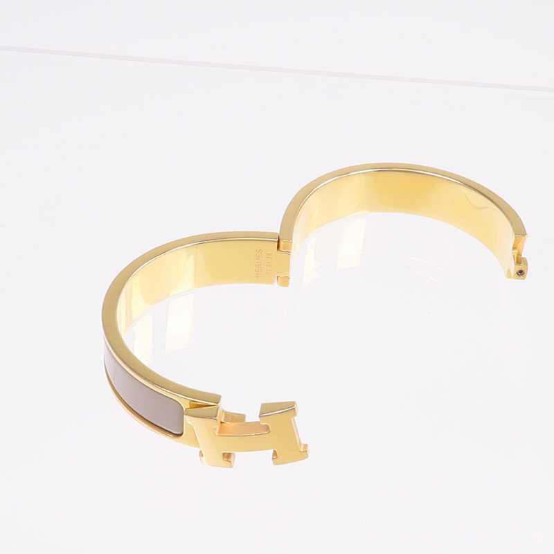 HERMES 金屬/琺瑯Clic H金扣手鐲Etoupe-7