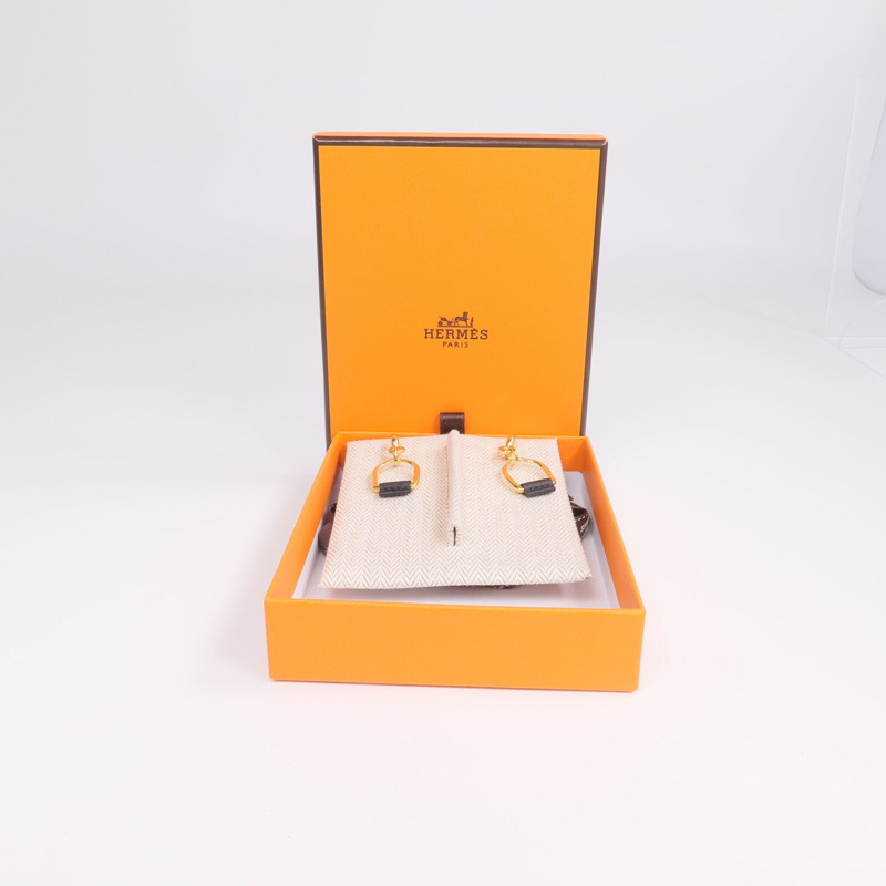 HERMES Swift皮革/金屬Heritage Equestre Etrier Earrings耳環-7