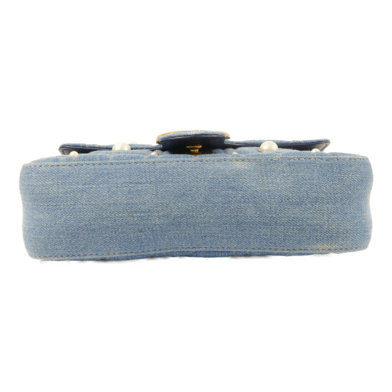 GUCCI 牛仔布GG Marmont金扣鏈帶肩背袋-3