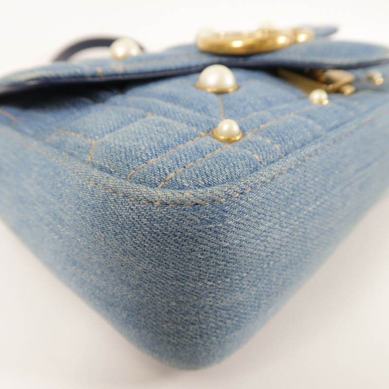 GUCCI 牛仔布GG Marmont金扣鏈帶肩背袋-9