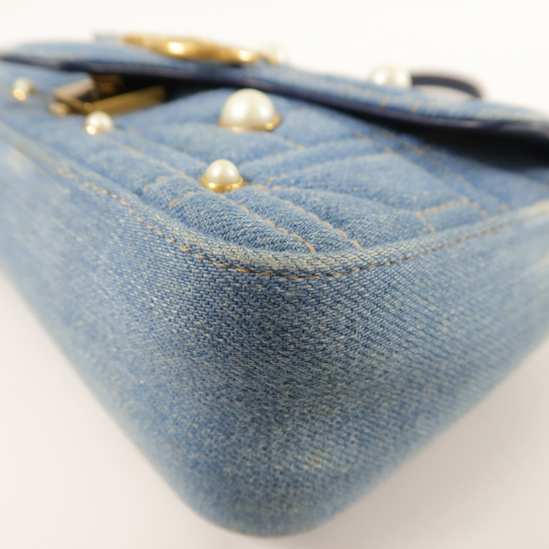 GUCCI 牛仔布GG Marmont金扣鏈帶肩背袋-10