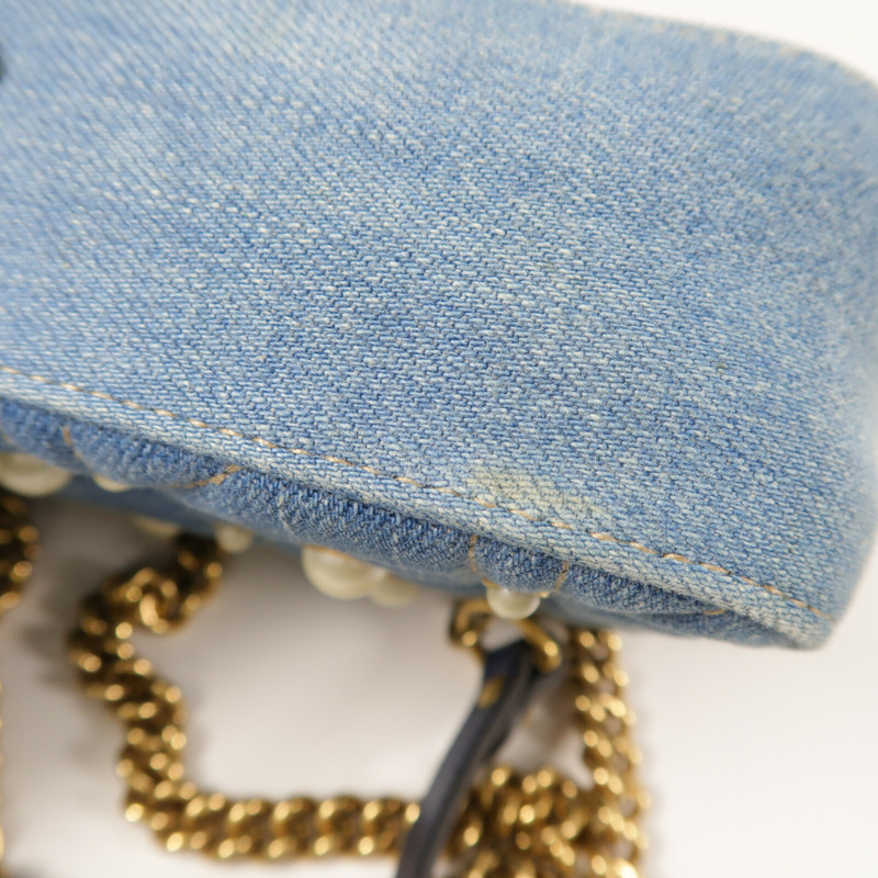 GUCCI 牛仔布GG Marmont金扣鏈帶肩背袋-13