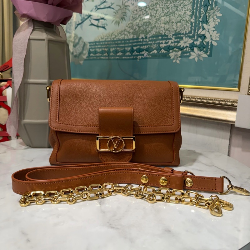 LV 琥珀牛皮Dauphinesoft MM金釦下蓋肩斜背包M11476-0