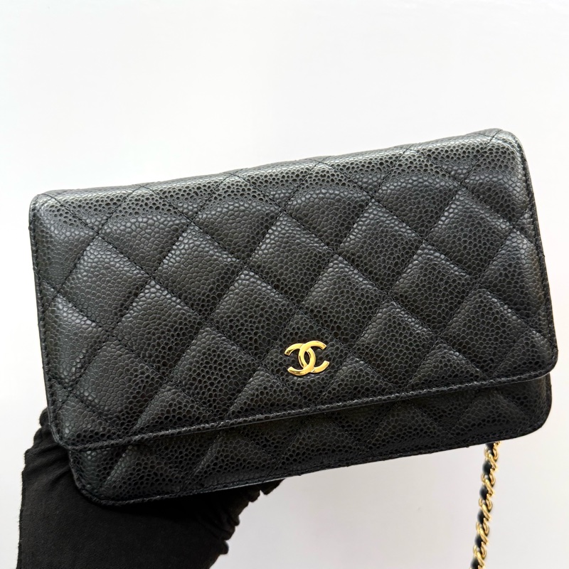 CHANEL 香奈兒 黑色荔枝紋牛皮WOC斜背包-0