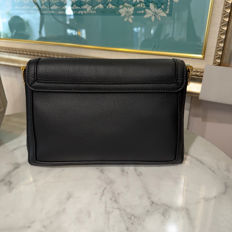 LV 黑牛皮Doupline Soft MM金釦肩斜背包M25209-1