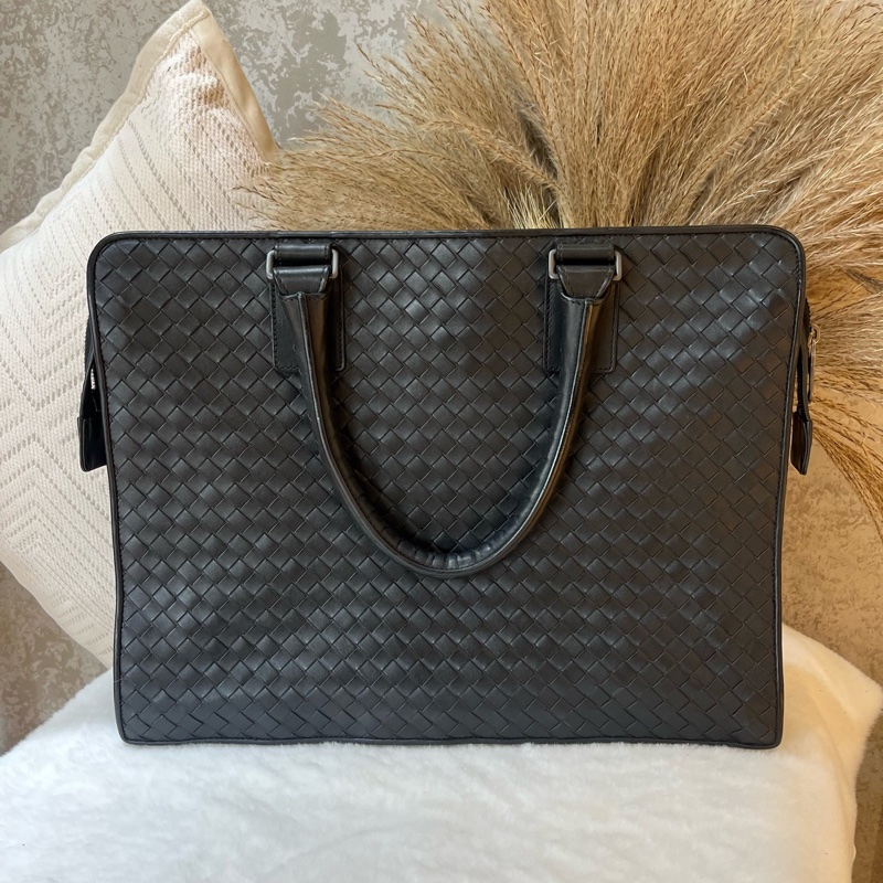 BV 葆蝶家 黑色編織手提包公文包 TK 無附件-0