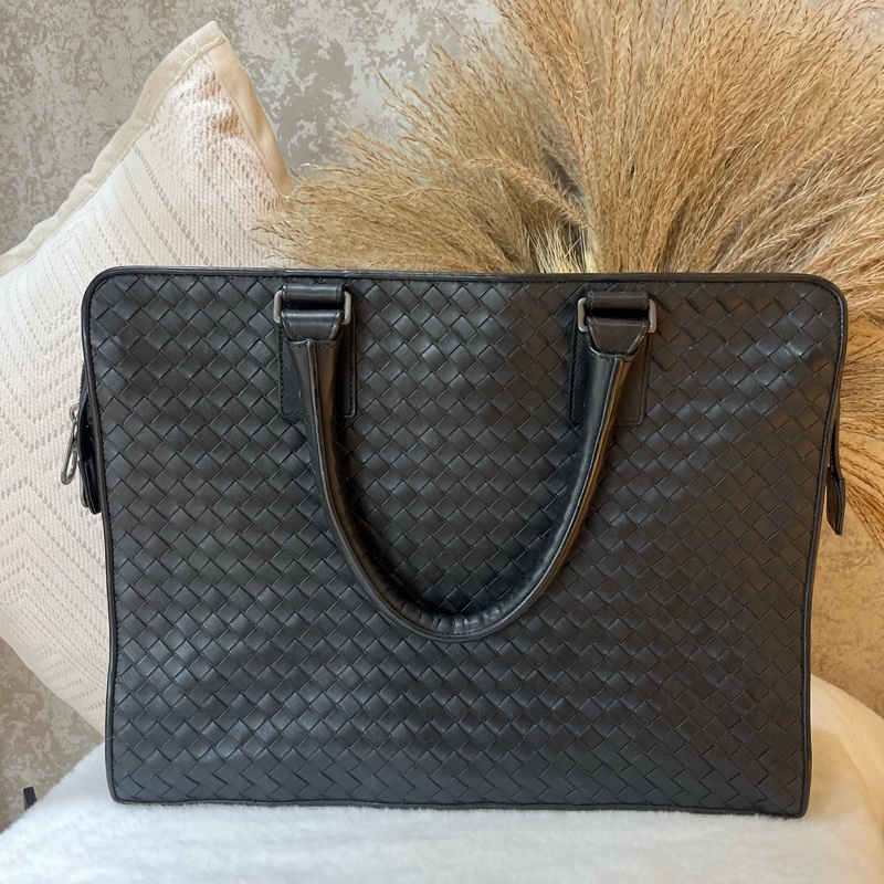 BV 葆蝶家 黑色編織手提包公文包 TK 無附件-1