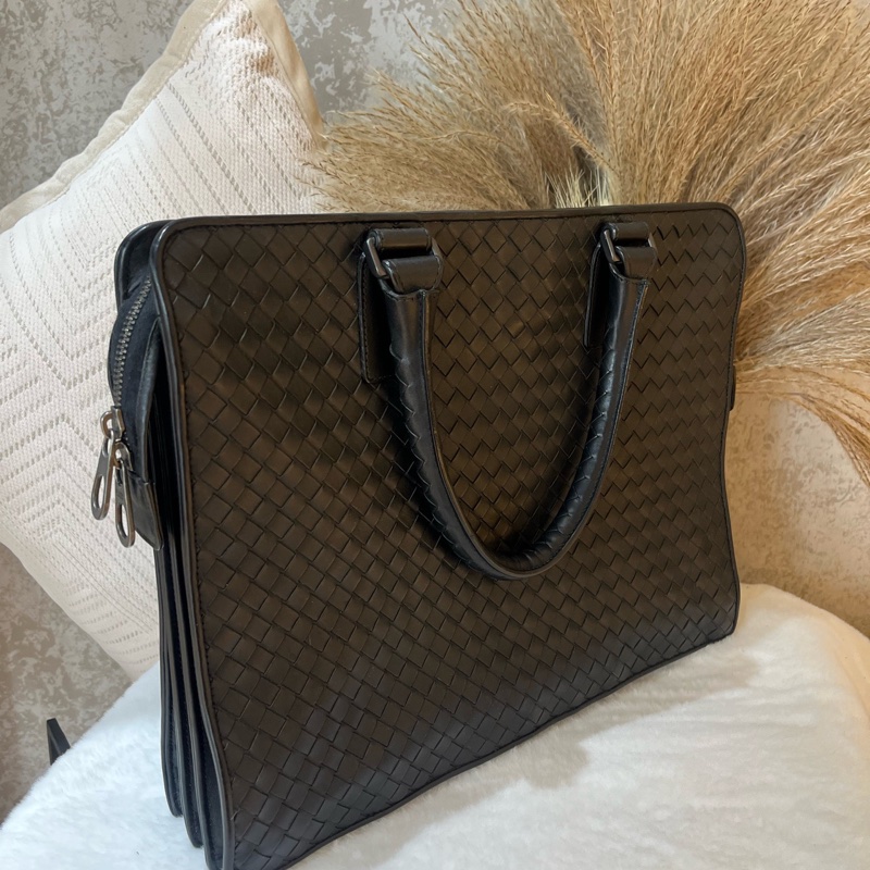 BV 葆蝶家 黑色編織手提包公文包 TK 無附件-2