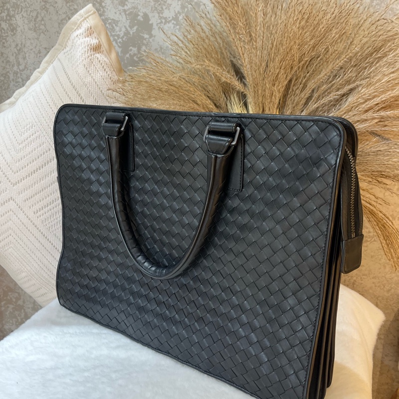 BV 葆蝶家 黑色編織手提包公文包 TK 無附件-3