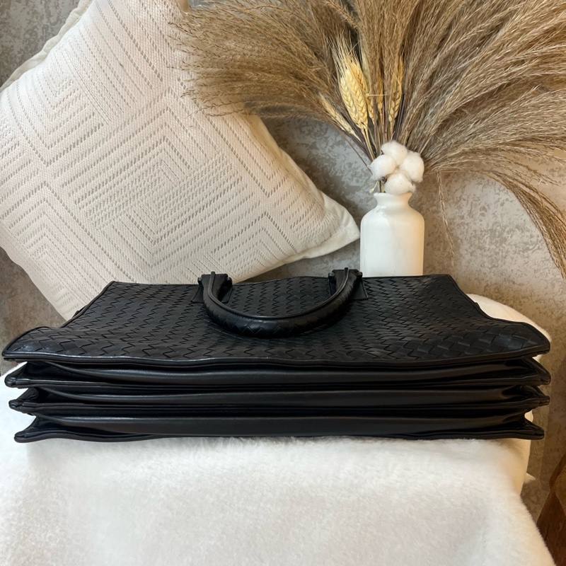 BV 葆蝶家 黑色編織手提包公文包 TK 無附件-4