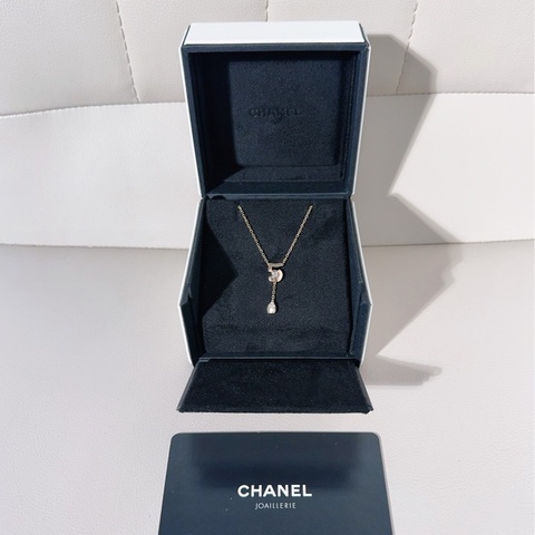 CHANEL香奈兒 EXTRAIT DE N°5系列 18K玫瑰金鑲鑽N°5水滴流蘇項鍊