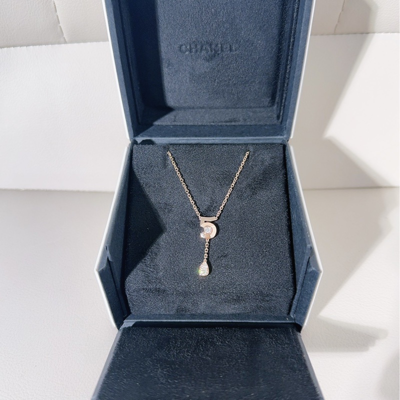 CHANEL香奈兒 EXTRAIT DE N°5系列 18K玫瑰金鑲鑽N°5水滴流蘇項鍊-1