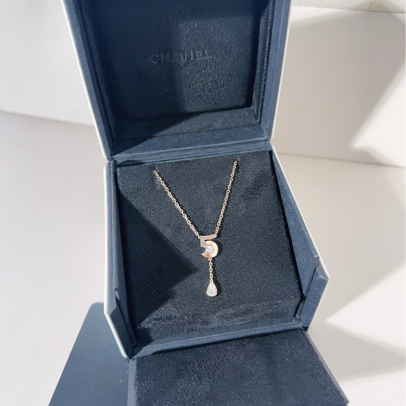 CHANEL香奈兒 EXTRAIT DE N°5系列 18K玫瑰金鑲鑽N°5水滴流蘇項鍊-2