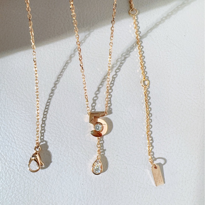 CHANEL香奈兒 EXTRAIT DE N°5系列 18K玫瑰金鑲鑽N°5水滴流蘇項鍊-4