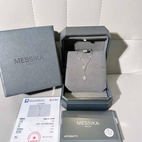 MESSIKA梅西卡 My Twin系列 領結式流蘇滿鑽項鍊，Y字水滴吊墜