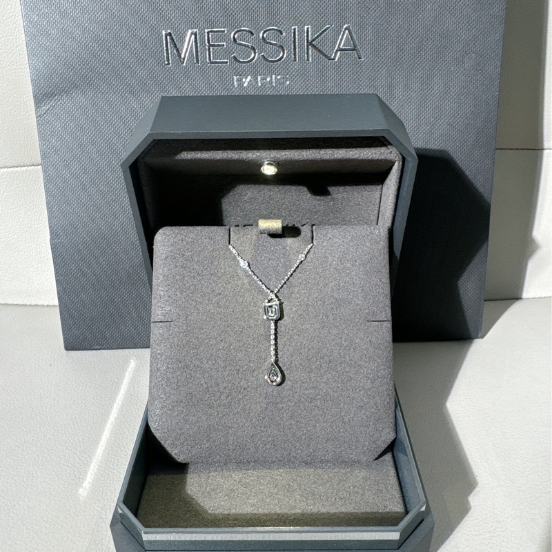 MESSIKA梅西卡 My Twin系列 領結式流蘇滿鑽項鍊，Y字水滴吊墜-3