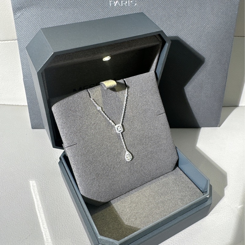 MESSIKA梅西卡 My Twin系列 領結式流蘇滿鑽項鍊，Y字水滴吊墜-4