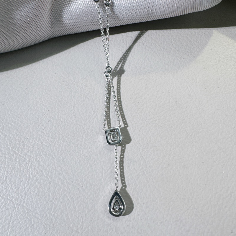 MESSIKA梅西卡 My Twin系列 領結式流蘇滿鑽項鍊，Y字水滴吊墜-7