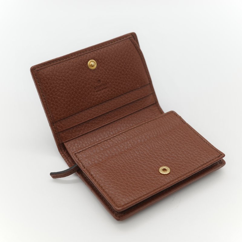 Gucci 古馳 Horsebit 1955 單寧藍 GG 緹花帆布 棕色小牛皮  馬銜扣 雙折式對折短夾-7