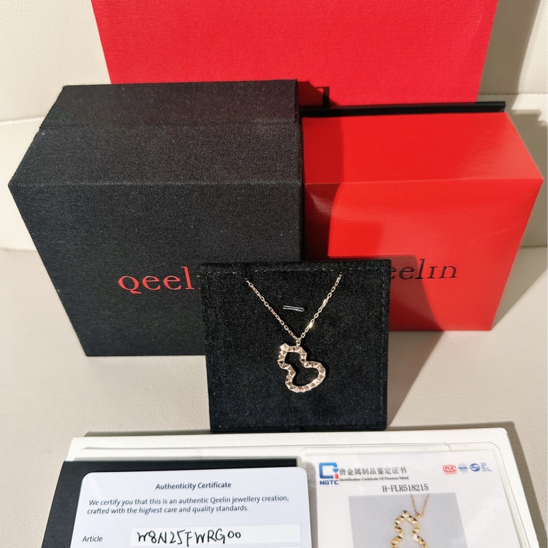 Qeelin麒麟 wulu系列 18k玫瑰金鏤空鑽石切割葫蘆項鍊，大號-0