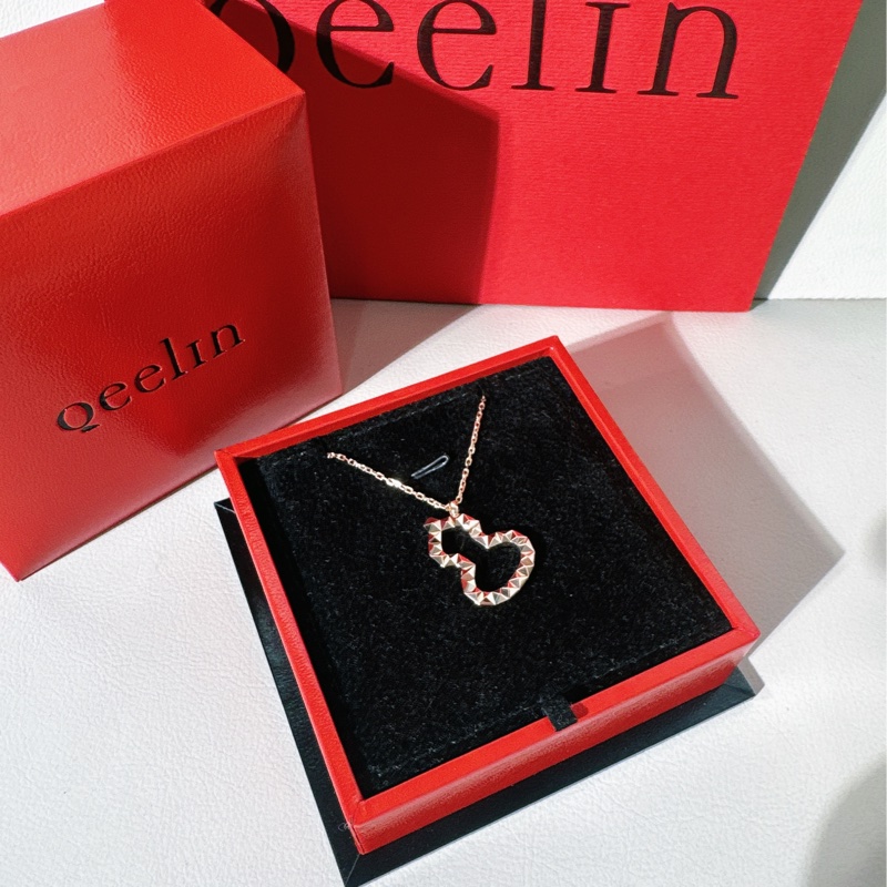 Qeelin麒麟 wulu系列 18k玫瑰金鏤空鑽石切割葫蘆項鍊，大號-3