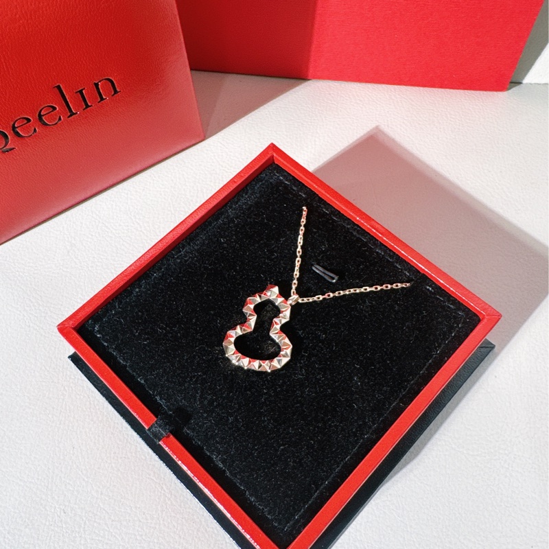 Qeelin麒麟 wulu系列 18k玫瑰金鏤空鑽石切割葫蘆項鍊，大號-4