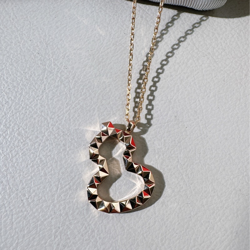 Qeelin麒麟 wulu系列 18k玫瑰金鏤空鑽石切割葫蘆項鍊，大號-5