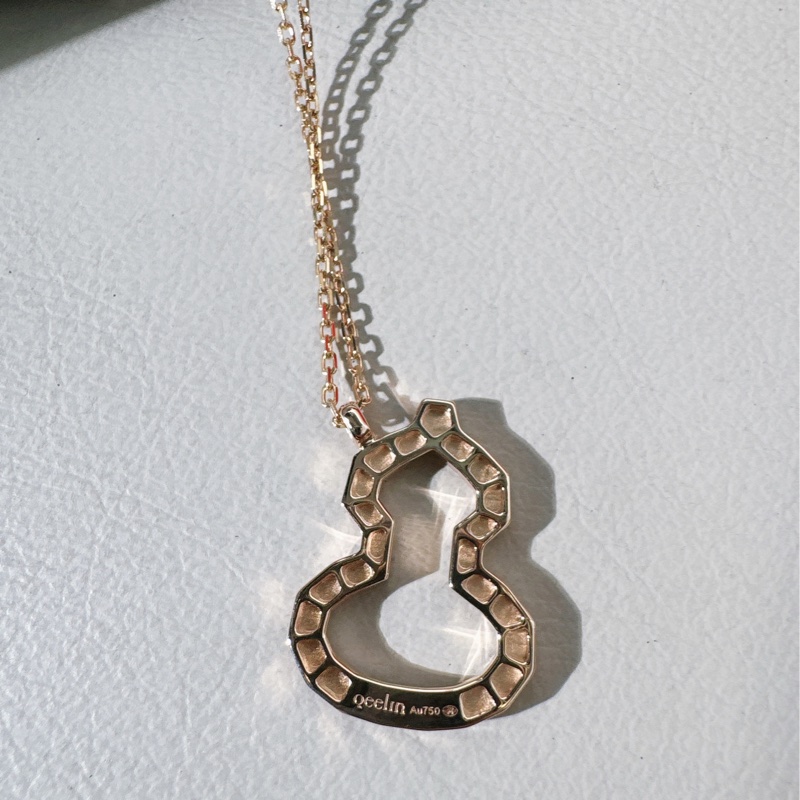 Qeelin麒麟 wulu系列 18k玫瑰金鏤空鑽石切割葫蘆項鍊，大號-6