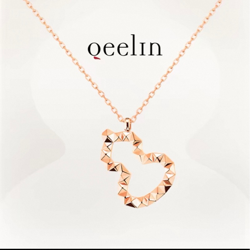 Qeelin麒麟 wulu系列 18k玫瑰金鏤空鑽石切割葫蘆項鍊，大號-7