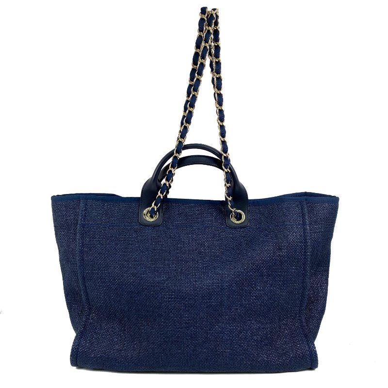 △ Chanel 香奈兒 Navy Raffia Gold Tone Metal Deauville Chain Shoulder Bag No.26 深藍色拉菲草金色金屬鎖鏈肩背袋No.26 - 267005850-2