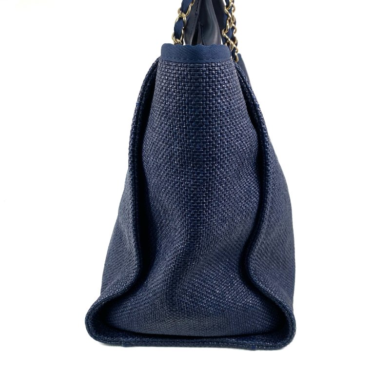 △ Chanel 香奈兒 Navy Raffia Gold Tone Metal Deauville Chain Shoulder Bag No.26 深藍色拉菲草金色金屬鎖鏈肩背袋No.26 - 267005850-3