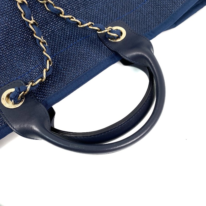 △ Chanel 香奈兒 Navy Raffia Gold Tone Metal Deauville Chain Shoulder Bag No.26 深藍色拉菲草金色金屬鎖鏈肩背袋No.26 - 267005850-8