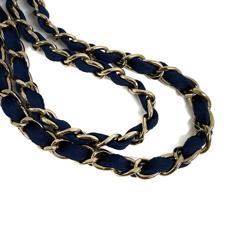 △ Chanel 香奈兒 Navy Raffia Gold Tone Metal Deauville Chain Shoulder Bag No.26 深藍色拉菲草金色金屬鎖鏈肩背袋No.26 - 267005850-11
