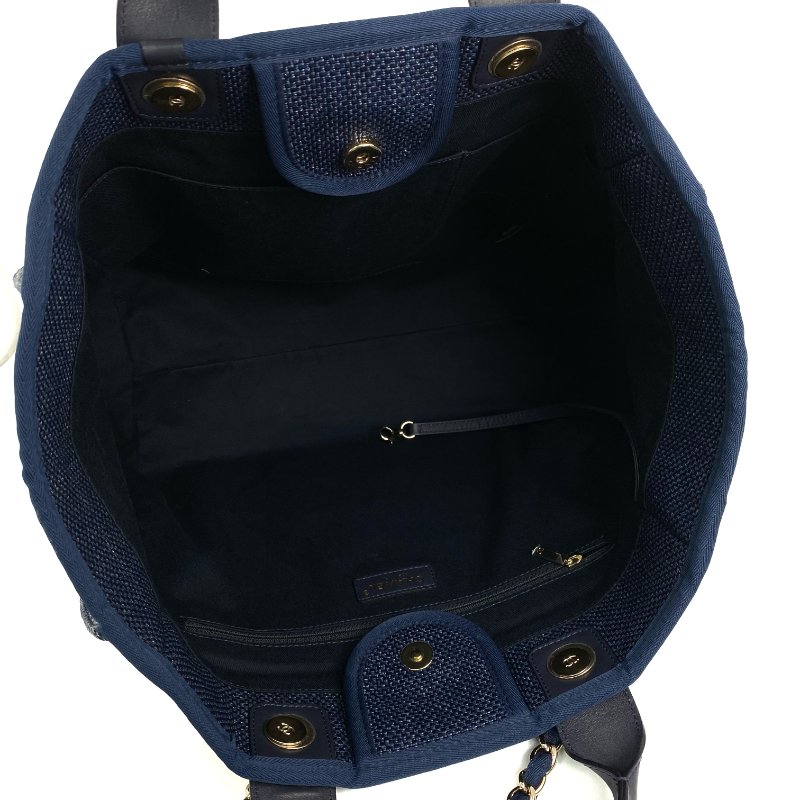 △ Chanel 香奈兒 Navy Raffia Gold Tone Metal Deauville Chain Shoulder Bag No.26 深藍色拉菲草金色金屬鎖鏈肩背袋No.26 - 267005850-12
