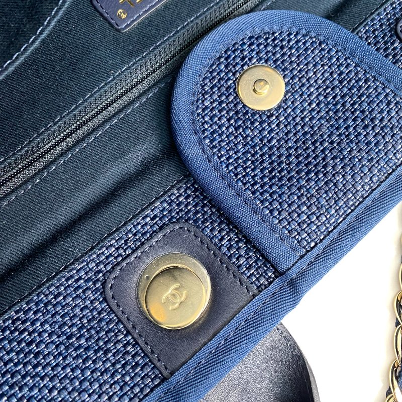△ Chanel 香奈兒 Navy Raffia Gold Tone Metal Deauville Chain Shoulder Bag No.26 深藍色拉菲草金色金屬鎖鏈肩背袋No.26 - 267005850-16
