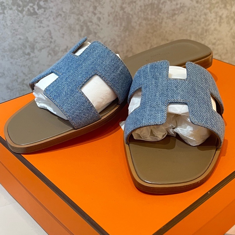 閒置未使用 Hermès 愛馬仕牛仔拖鞋37碼 附件：塵袋+盒-1