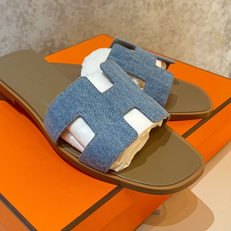 閒置未使用 Hermès 愛馬仕牛仔拖鞋37碼 附件：塵袋+盒-2