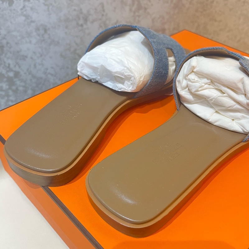 閒置未使用 Hermès 愛馬仕牛仔拖鞋37碼 附件：塵袋+盒-3